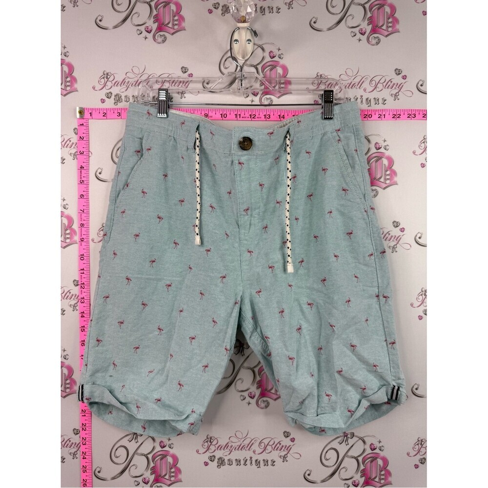 Urban man shorts Aqua Drawstring Shorts with Pink Flamingo Print
